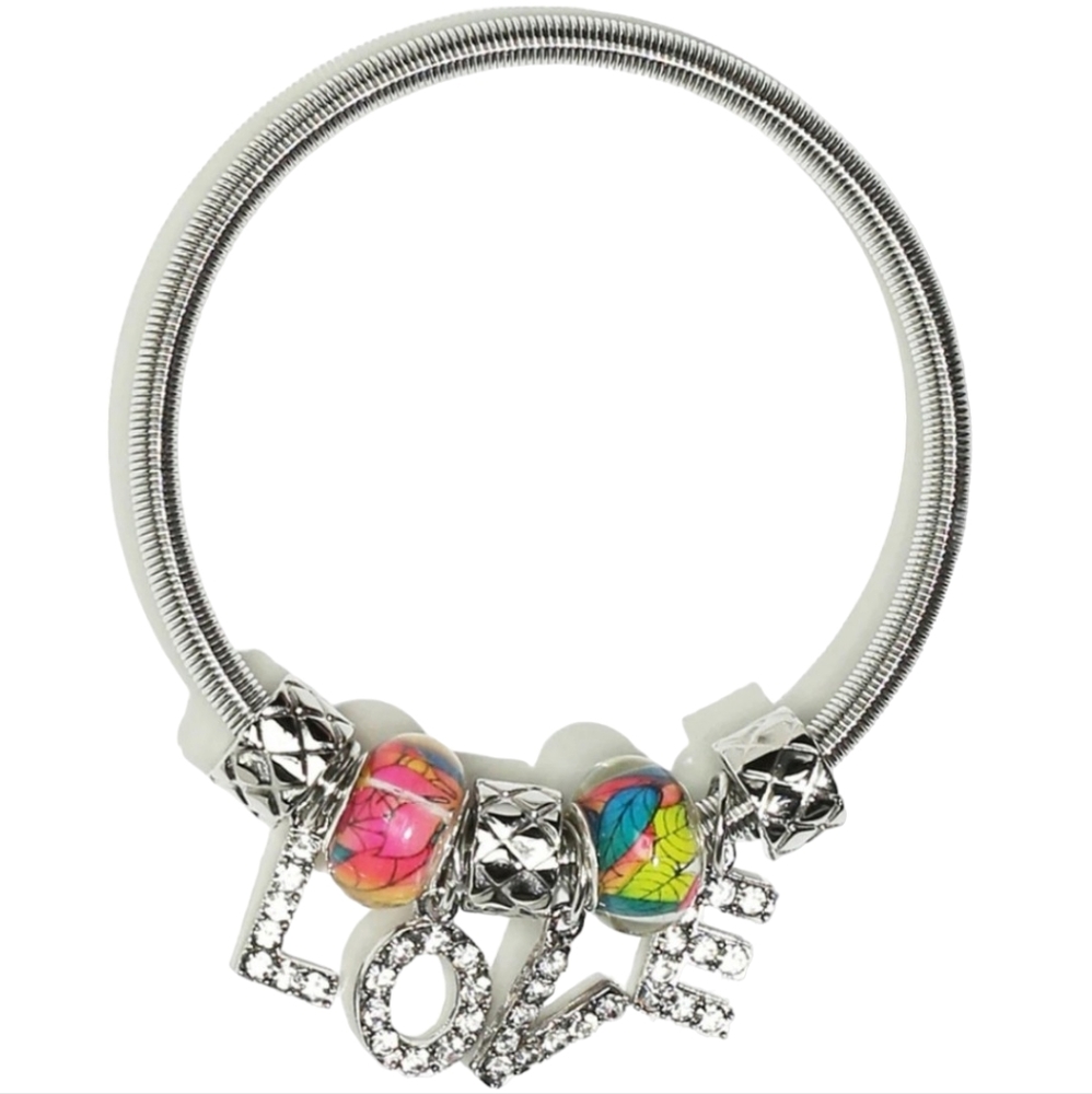 NWT Nicole Purest Essence Silver Tone LOVE Stretch Bracelet